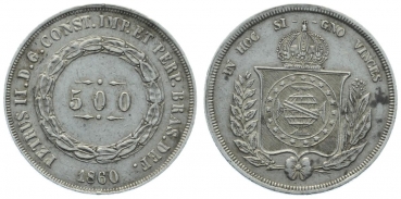 Brasilien 500 Reis 1860 - Pedro II.